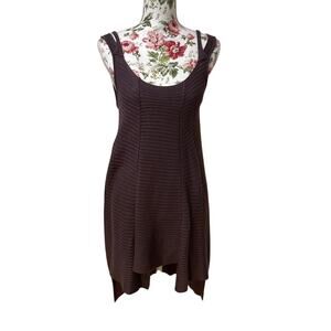 Peruvian Connection Chocolate Brown Knit Sweater Dress Sleeveless  High Low Med